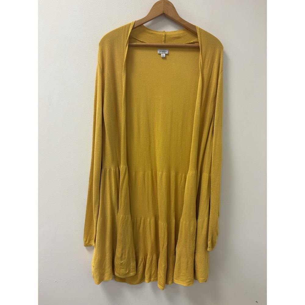 Sz 18/20 Avenue Lightweight Tiered Cardigan Sweater Loose Weave Sunflower Yellow